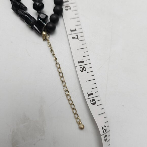 Black Multi Strand Beaded Necklace With Round Shell Pendant Adjustable Clasp - Picture 4 of 4